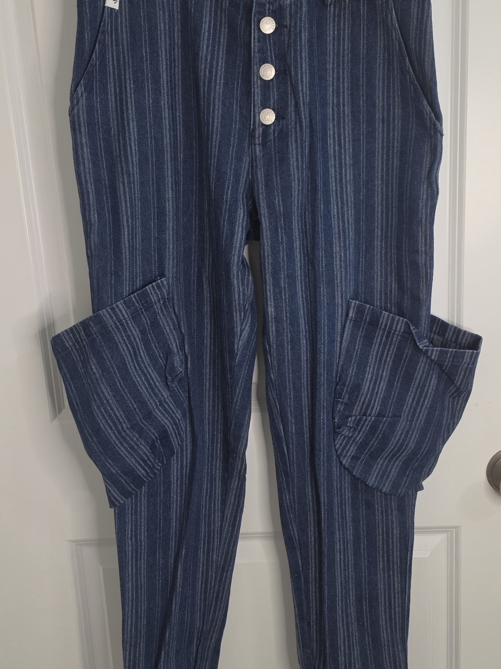 Jaded Gypsy Striped Blue Button Fly Jeans
